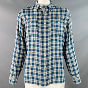 RRL by RALPH LAUREN Size XL Blue Cream Plaid Cotton Long Sleeve Shirt